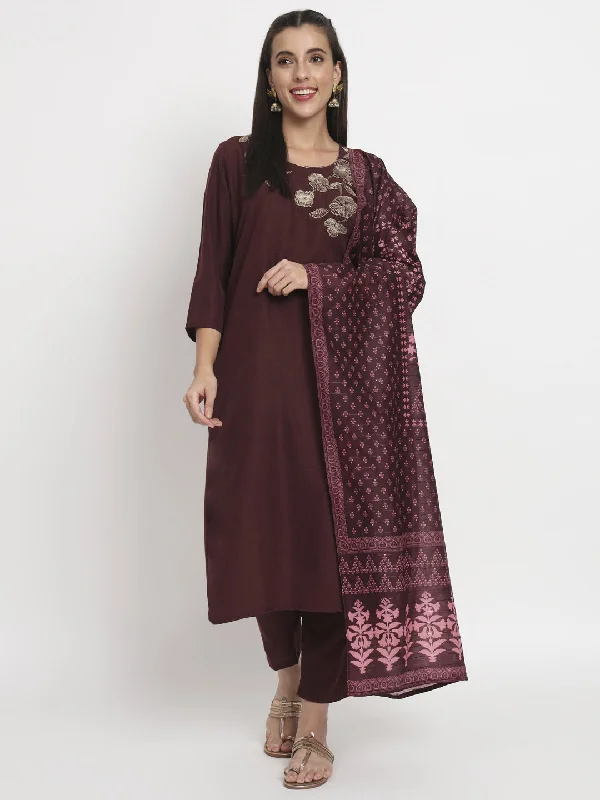 Brown Designer Readymade Pant Suit With Printed Work Stylish Slim Trousers