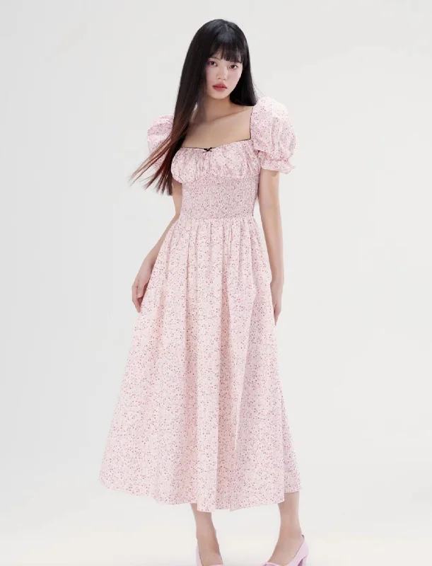 Square Neck Puff Sleeves Long Dress WOO0094 Tunics Evening elegant