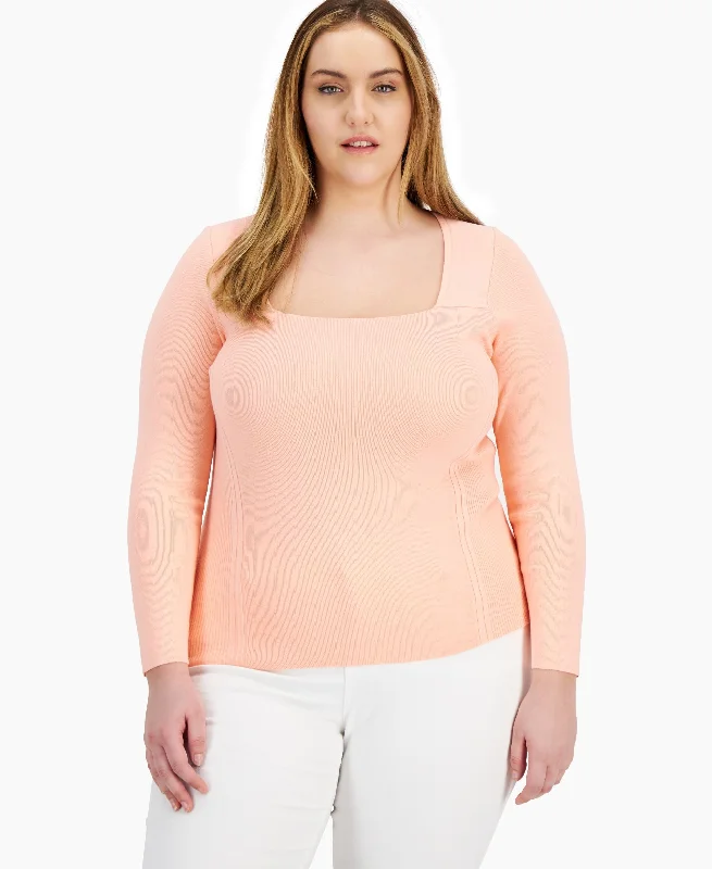 INC International Concepts Plus Size Square Neck Sweater Handmade Hand-knitted Hand-woven