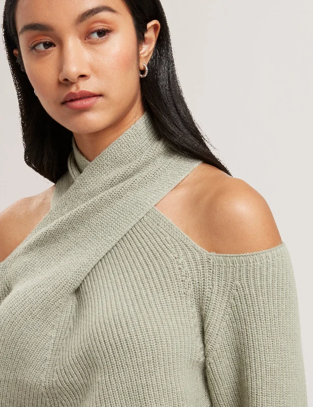 Elanaa Cut Out Detail Knit Sweater Lt-Green Modern Contemporary Chic
