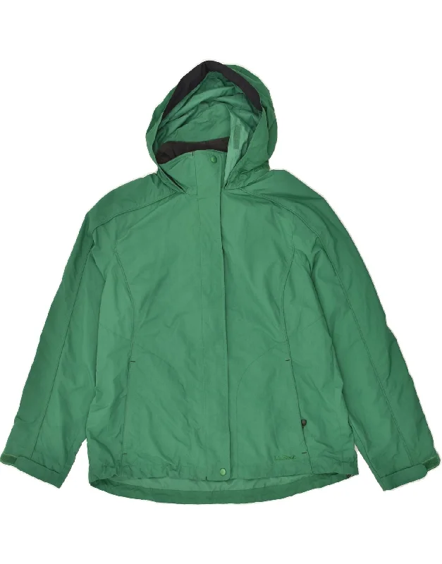 L.L.BEAN Womens Loose Fit Hooded Rain Jacket UK 16 Large Green Nylon Trench Coat Raincoat Waterproof Jacket