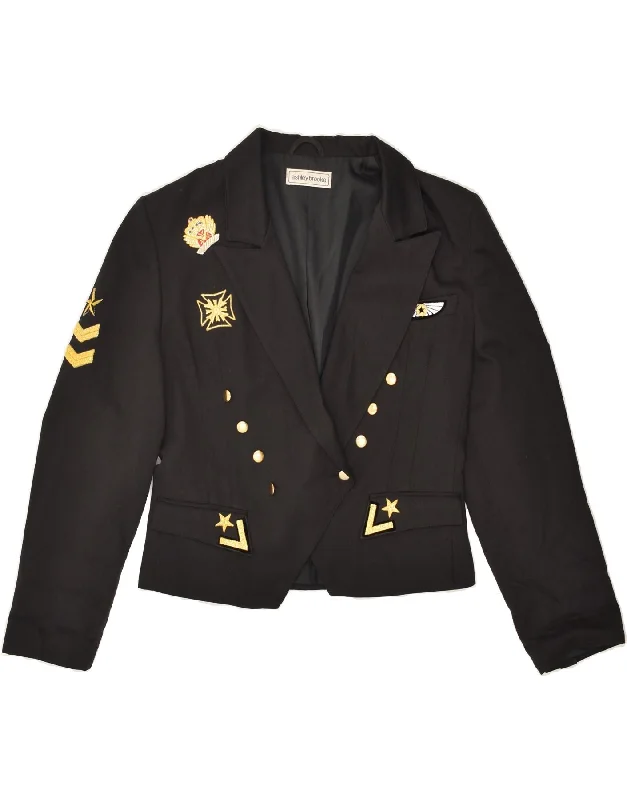 ASHLEY BROOKE Womens Double Breasted Blazer Jacket EU 38 Medium Black Elasticated Jacket Padded Jacket Insulated Jacket
