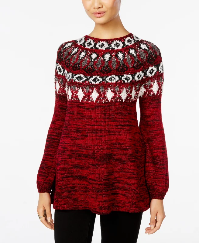 Style & Co Petite Fair Isle Marled Sweater Spandex Blend Rayon Blend Denim Blend