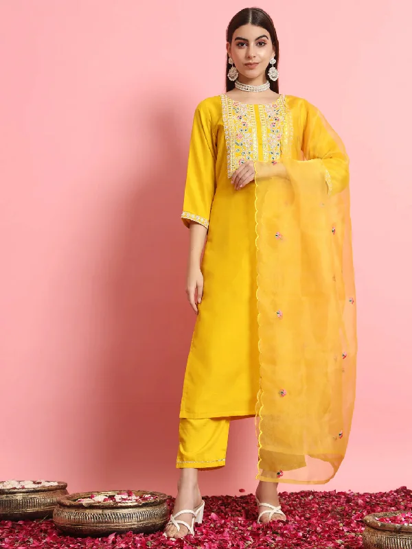 Yellow Premium Designer Pant Suit With Embroidery Work Comfy Athletic Pants