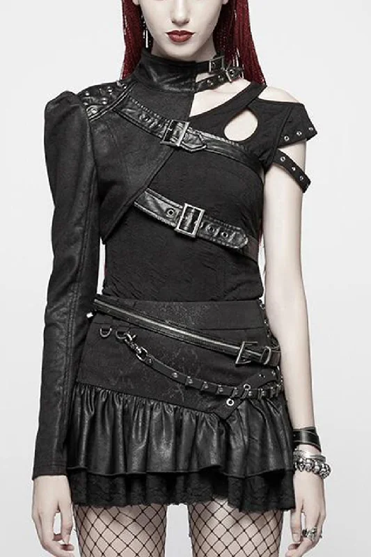 Women's Stand Collar Rivet Buckle Steampunk One-Arm Jacket 2 Colors Satin Fabric Silk Fabric Chiffon Fabric