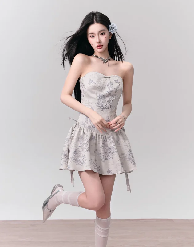 Silver and Blue Jacquard Tube Floral Dress FRA0127 Tunics Exclusive limited
