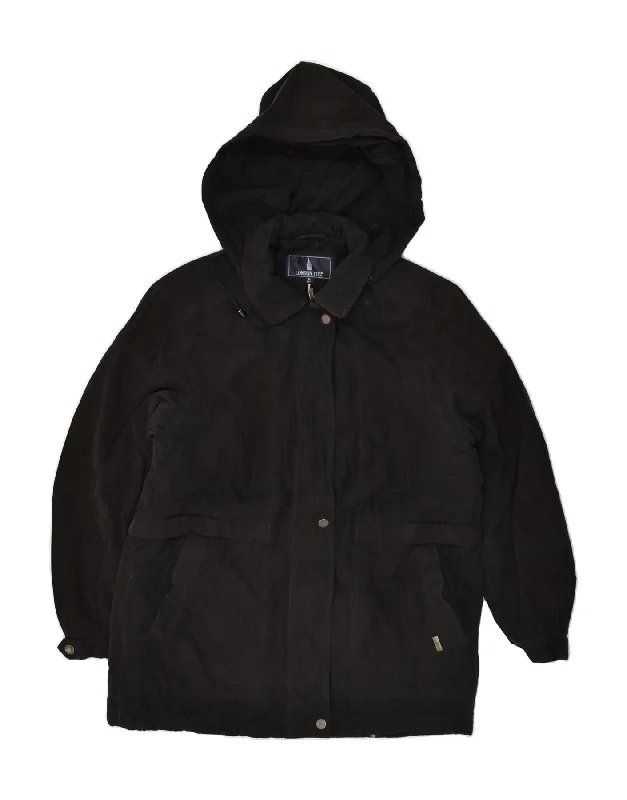 LONDON FOG Womens Hooded Windbreaker Jacket UK 14 Medium Black Chenille Fabric Brocade Fabric Lace Fabric