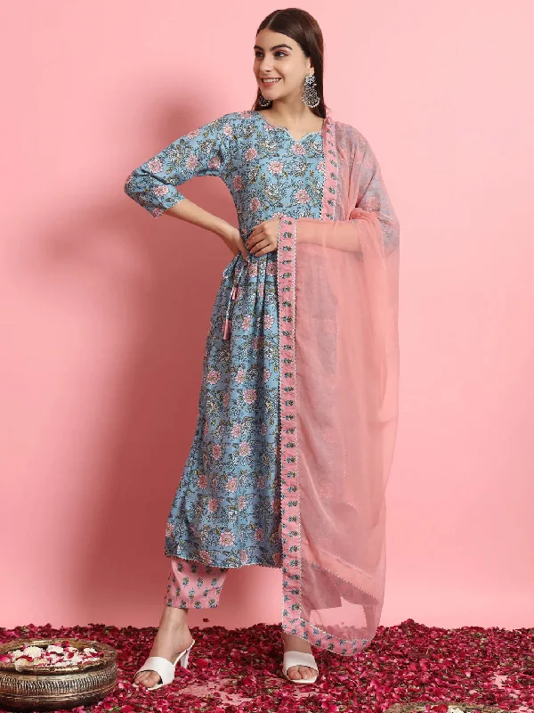 Blue Premium Designer Readymade Pant Suit With Embroidery Work Stylish Harem Pants