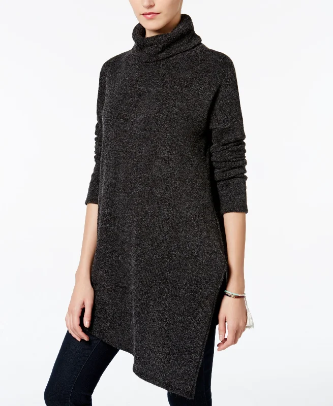 Rachel Roy Womens Asymmetrical Turtleneck Knit Sweater Terry Blend Velvet Blend Canvas Blend