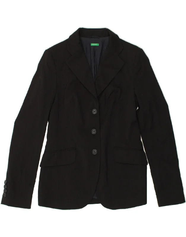 BENETTON Womens 3 Button Blazer Jacket IT 44 Medium Black Pinstripe Jersey Jacket Tulle Jacket Batik Jacket