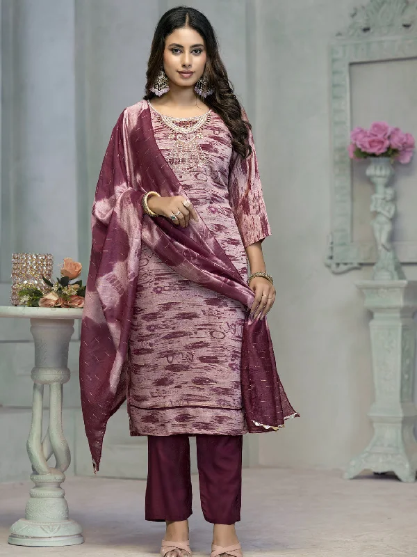 Wine Designer Readymade Pant Suit With Printed Embroidery Work Casual Drawstring Pants