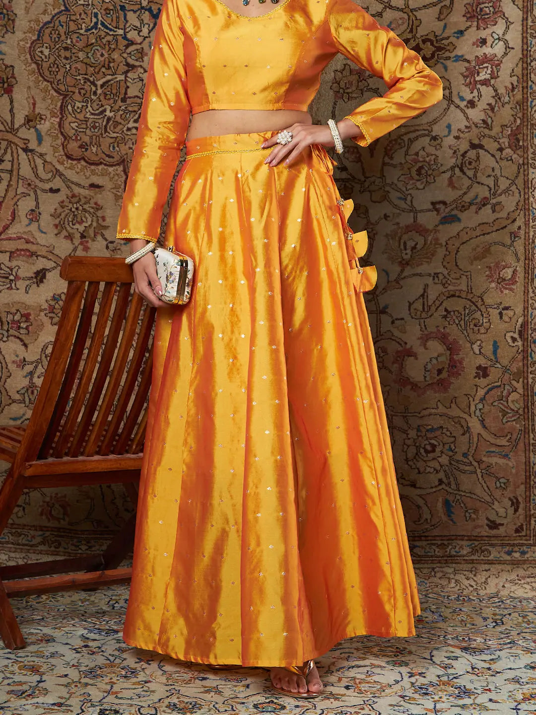 Women Mustard Taffeta Jacquard Anarkali Skirt cotton skirt soft
