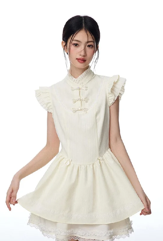 Chinese Style Buttoned Flying Sleeve Lace Dress NTO0099 A-Line Day Work
