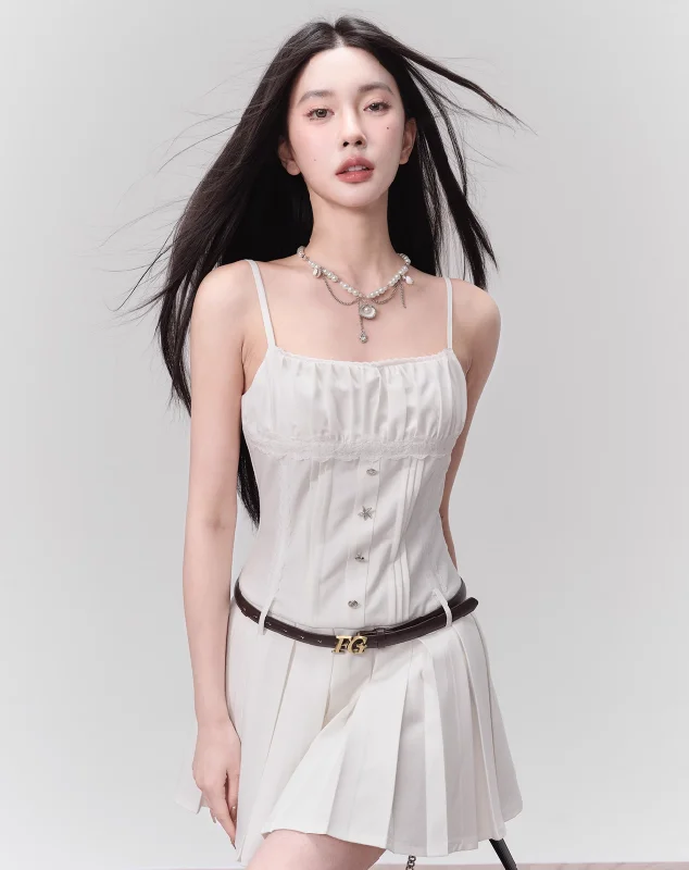 Confession Sweet Cool White Pleated Dress FRA0121 Tunics Sophisticated sleek