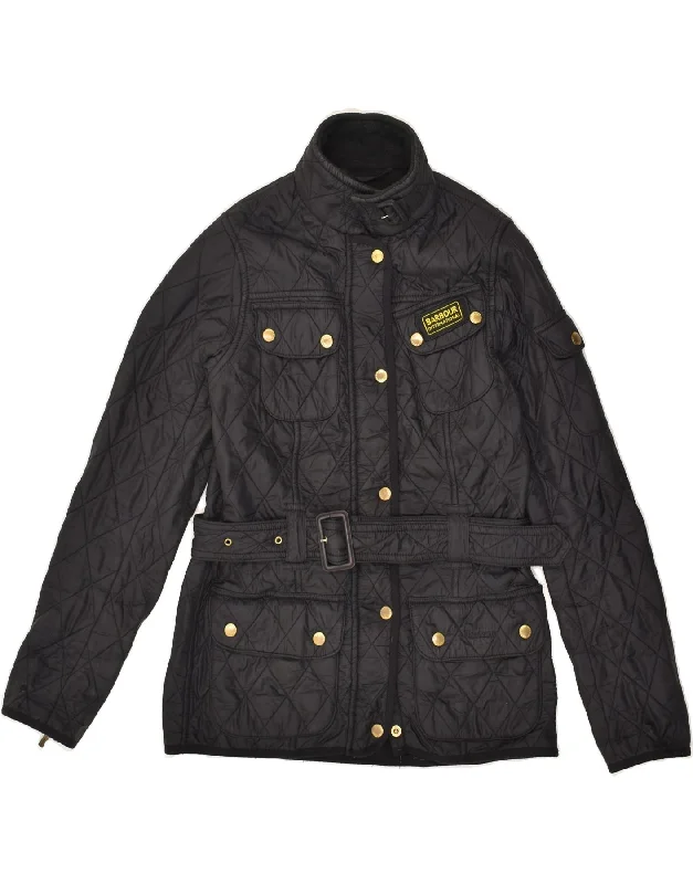 BARBOUR Womens Quilted Jacket UK 8 Small Black Notch Collar Jacket Peter Pan Collar Jacket Cowl Neck Jacket
