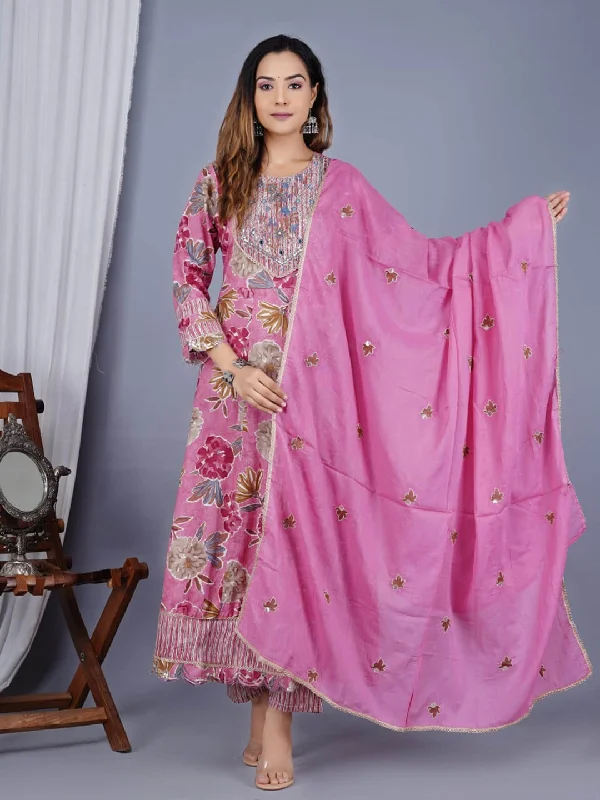 Multi Trendy Elementary Designer Readymade Pant Suit With Embroidery Work Soft Sweatpants Style