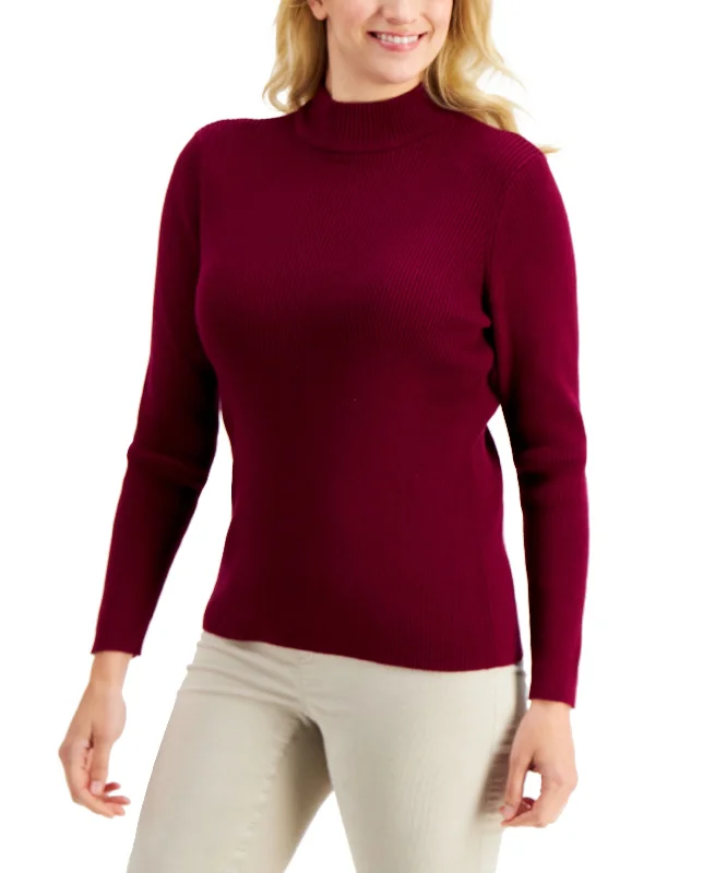 Karen Scott Petite Ribbed Mock Neck Cotton Sweater Solid Color Striped Floral Print