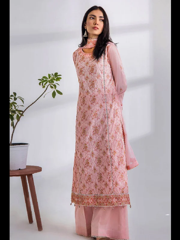 Baby Pink Classy Designer Semi-Stitched Pant Suit With Embroidery Work Cozy Lounge Pants