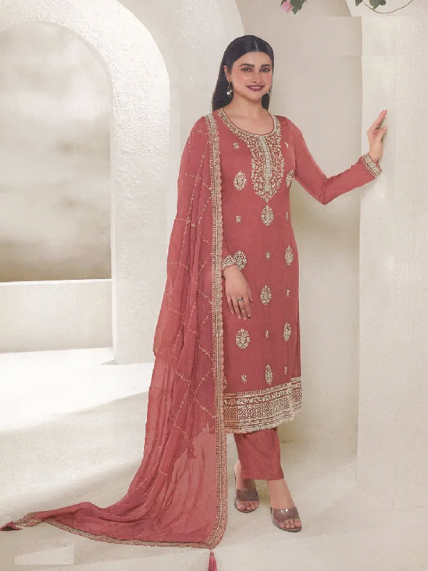 Orange Festive Wear Designer Semi-Stitched Pant Suit With Embroidery Work Comfortable Denim Pants