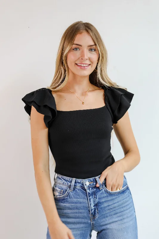 FINAL SALE - Go Team Black Ruffle Sleeve Tank flowy tank top