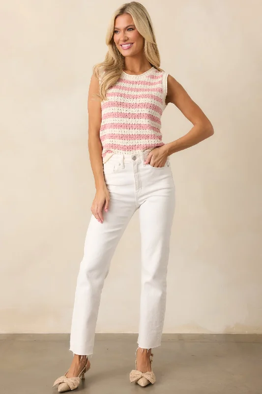Exploring The City Pink Stripe Knit Tank Top casual tank top