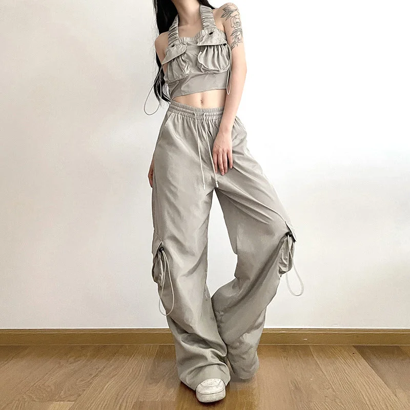 2023 Summer New Women's Tank Top Fashion Straight Pants LL-362 peekaboo tank top