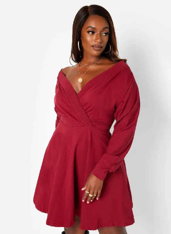 Class Flirt Cotton Off The Shoulder Mini Skater Dress W. Pockets