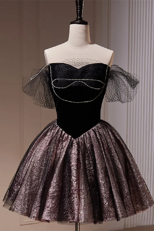 Black Off-the-Shoulder Beaded Homecoming Dress