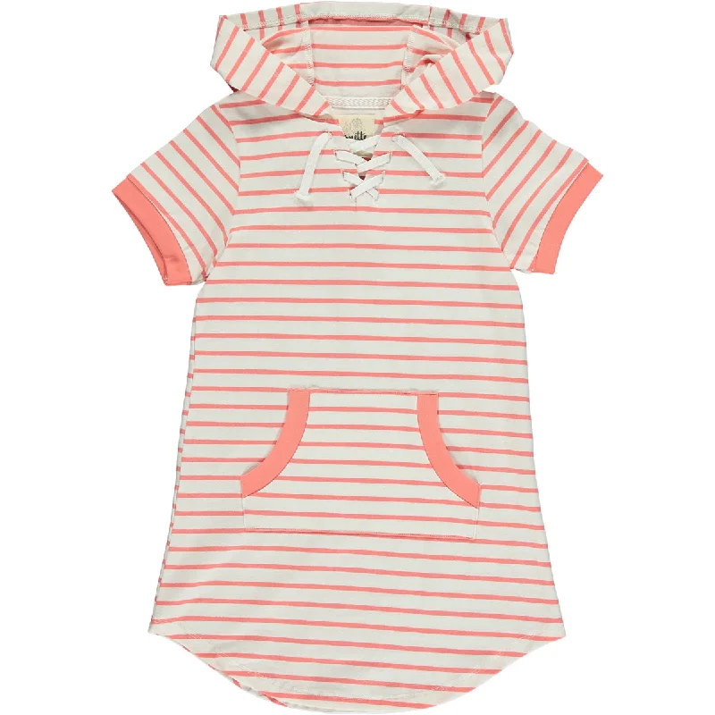 Tracey Dress in Coral Ivory Stripe