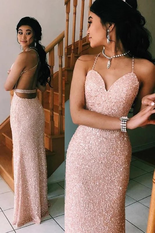 Sparkling Sequined Prom Dress With Open Back