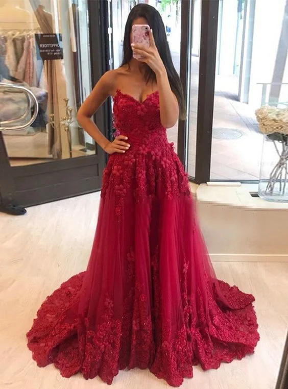 Gorgeous Ball Gown Dark Red Prom Dresses with Appliques   cg11390