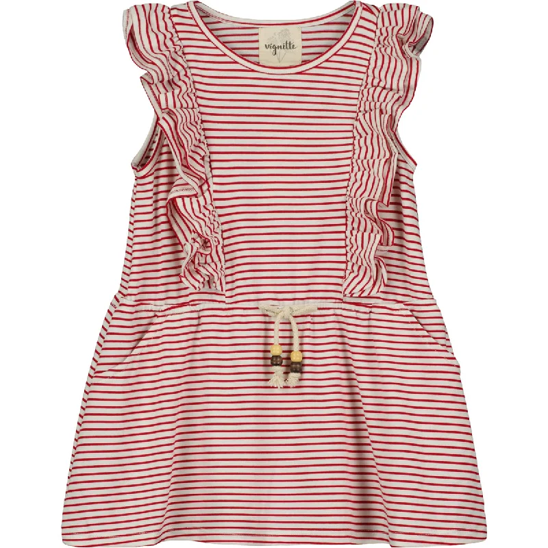 Jo Dress in Ivory Red Stripe