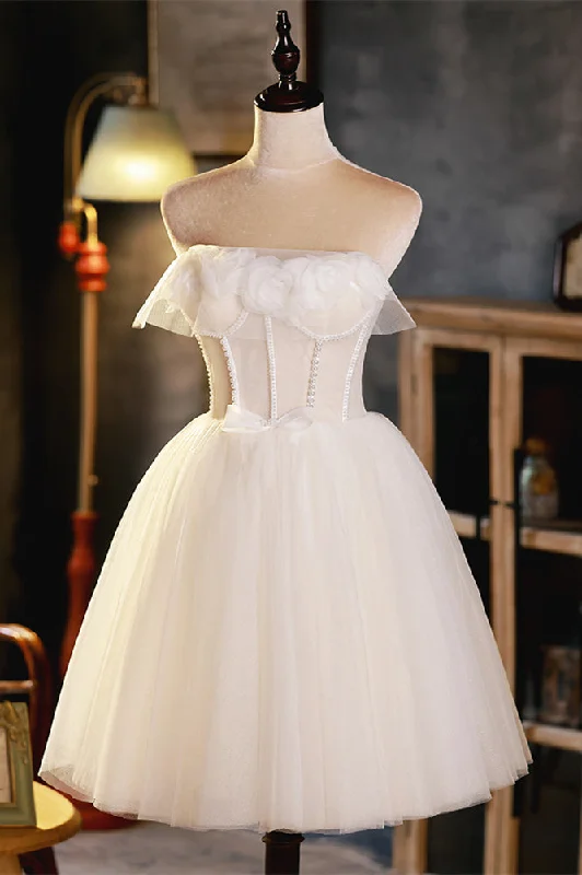 Ivory Flaunt Strapless 3D Appliques Beaded Homecoming Dress