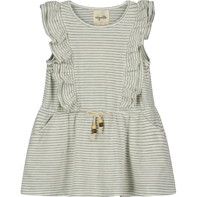 Jo Dress in Ivory Grey Stripe