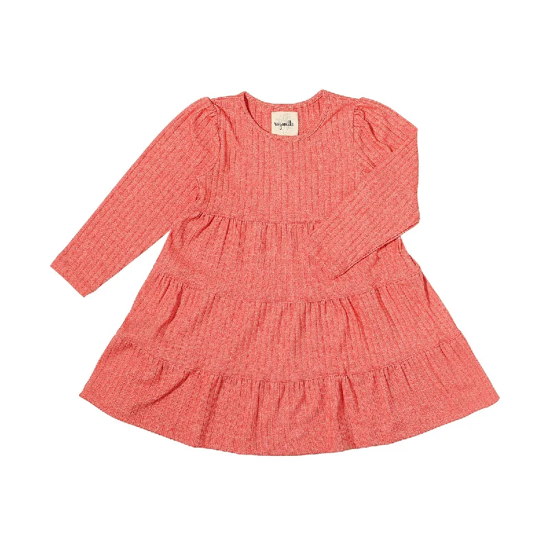iona dress  long sleeve in coral