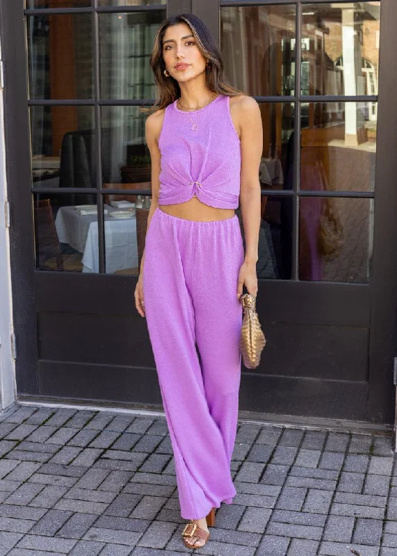 Mink Pink Unity Ring Textured Tank w/ Pant Set - Lilac lime green tank