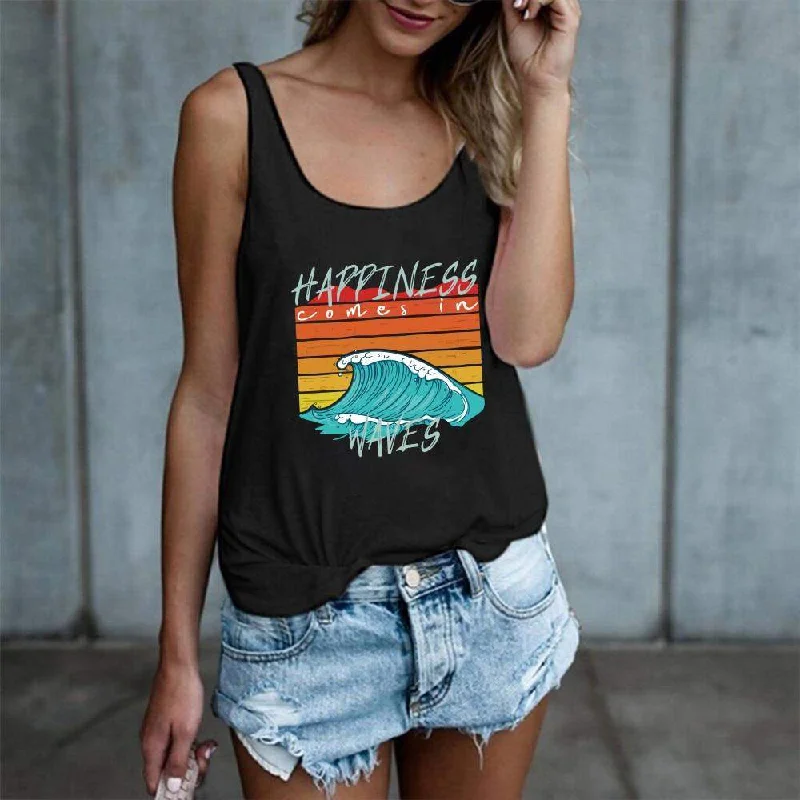 Happiness Comes In Waves Tank Top basic tank top