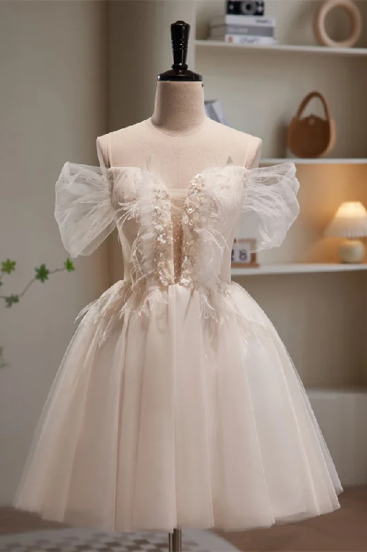 Ivory Off-the-Shoulder Sequin-Embroidered Ruffles Homecoming Dress