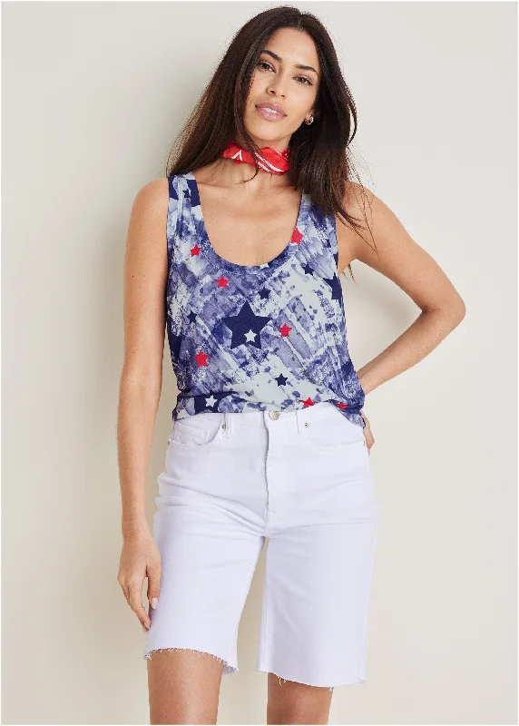 Scoop Neck Tank - Boardwalk Stars v-neck tank top