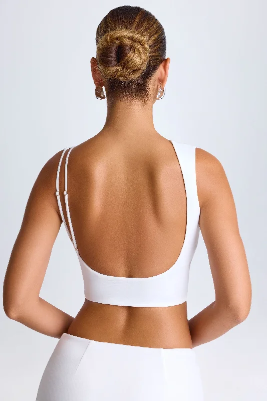 Draped Open-Back Tank Top in White metallic tank top