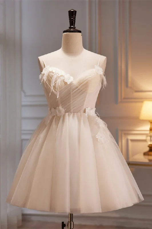 Blush Pink Pleated Surplice Straps 3D Appliques Homecoming Dress