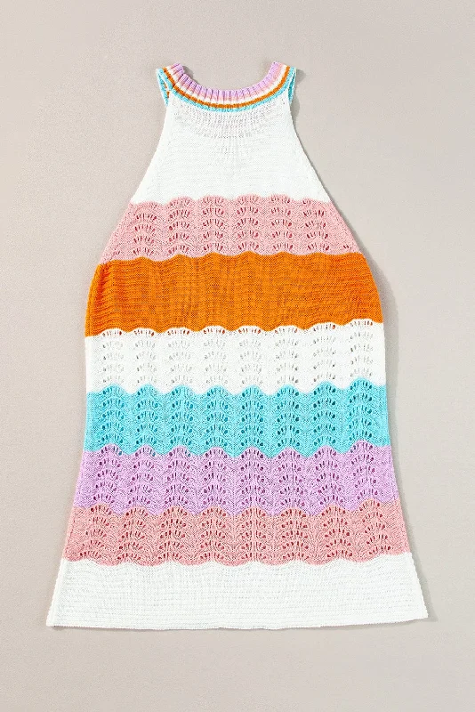 Summer Knit Tank with Wavy Stripes long tank top