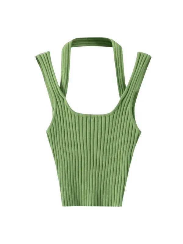 Algarve Rib Knit Tank Green fitted tank top