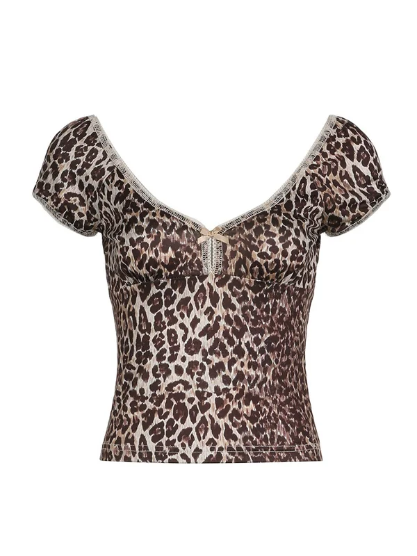 Brown 1980s Leopard Deep V-Neck Tank Top mesh tank top