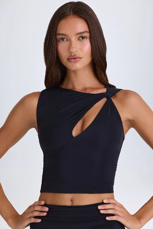 Twisted Cut-Out Tank Top in Black gold tank top