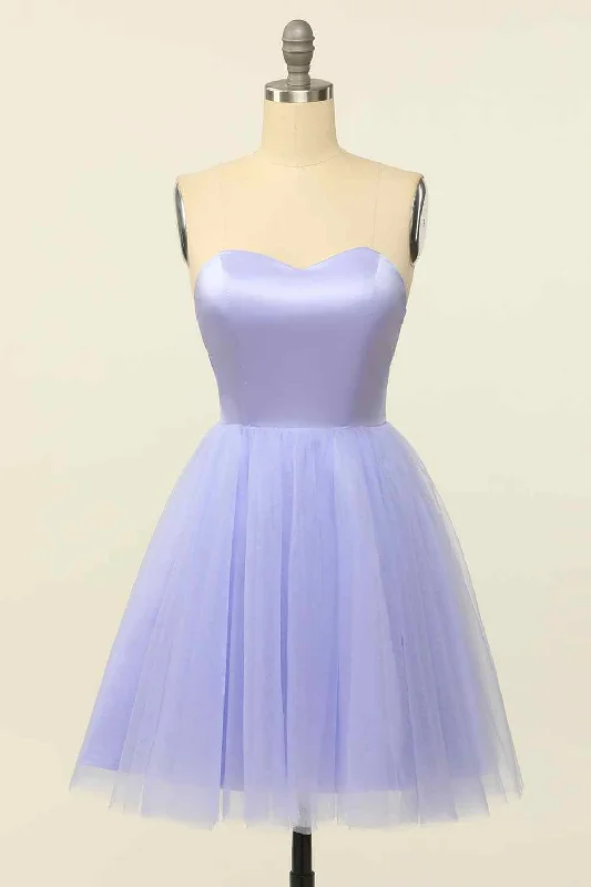 Lilac A-line Strapless Sweetheart Lace-Up Back Mini Homecoming Dress