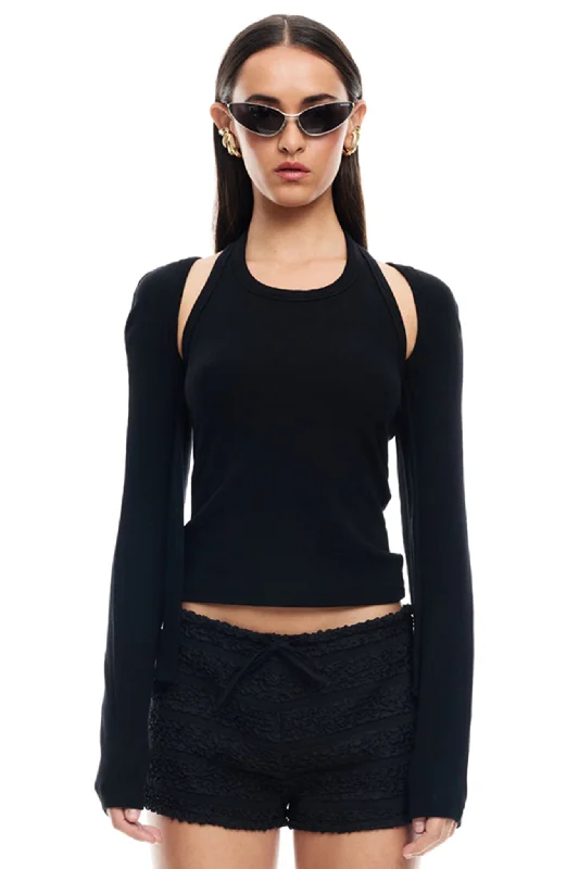 LIONESS Sculpted Long Sleeve Tank Onyx sequin tank top