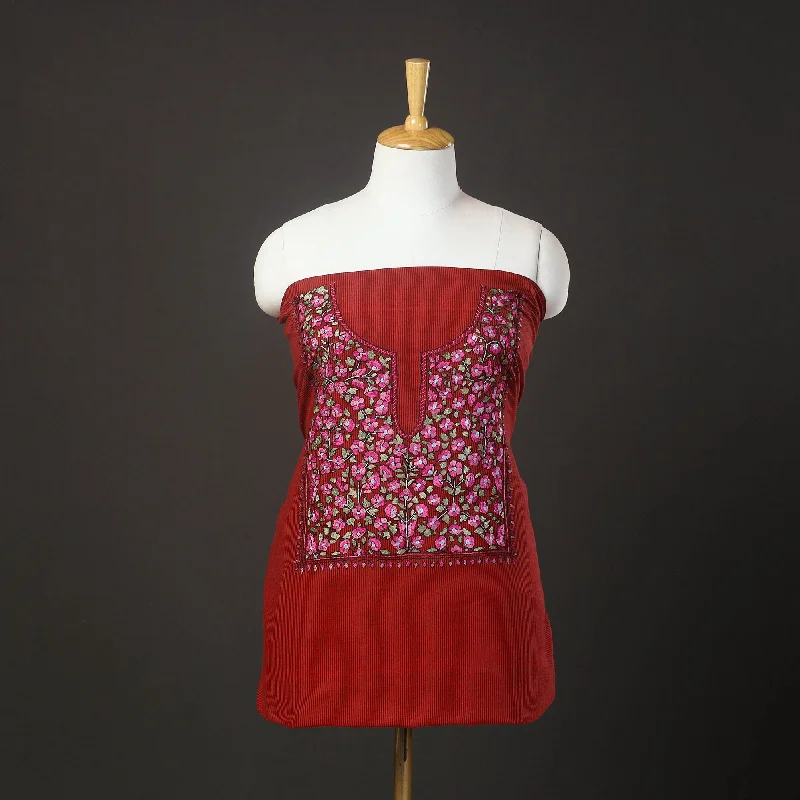 Red - 2pc Kashida Hand Embroidery Cotton Dress Material 39
