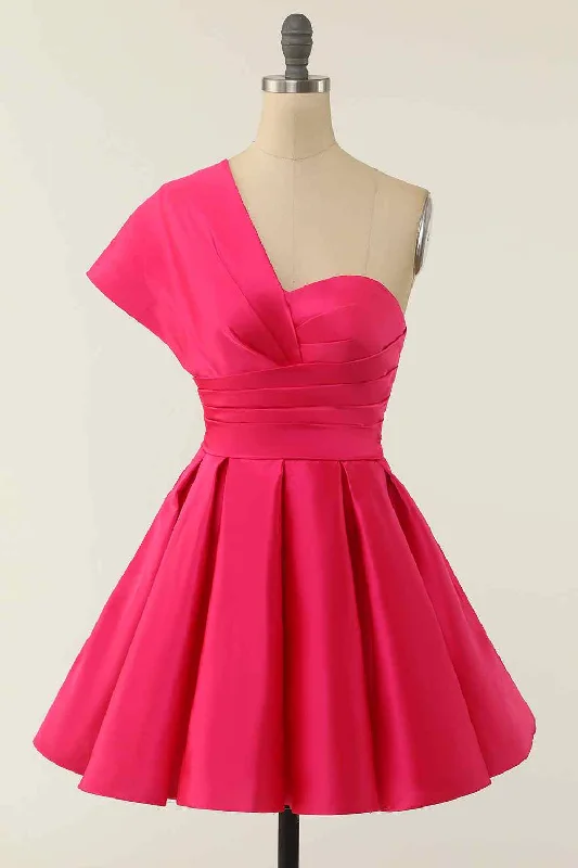 Rose Red A-line Asymmetrical Pleated Mini Homecoming Dress