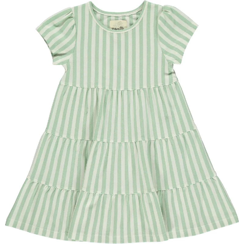 Iona Dress in Green and Cream Stripe